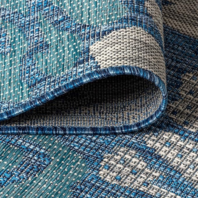 JONATHAN Y Floral Textured Weave Indoor Outdoor Round Area Rug 6 Ft Navy/Aqua - Image 5
