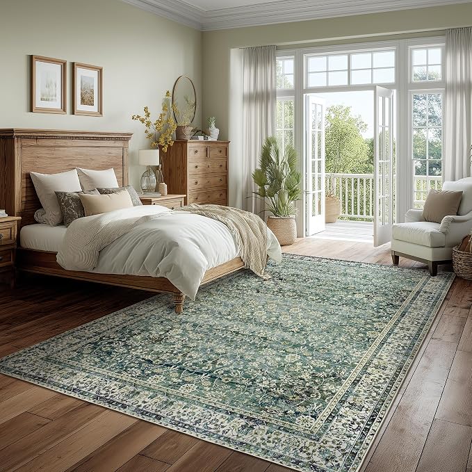Blue and Green 5x7 Area Rugs for Living Room Christmas Low Pile Soft Moody - Image 8