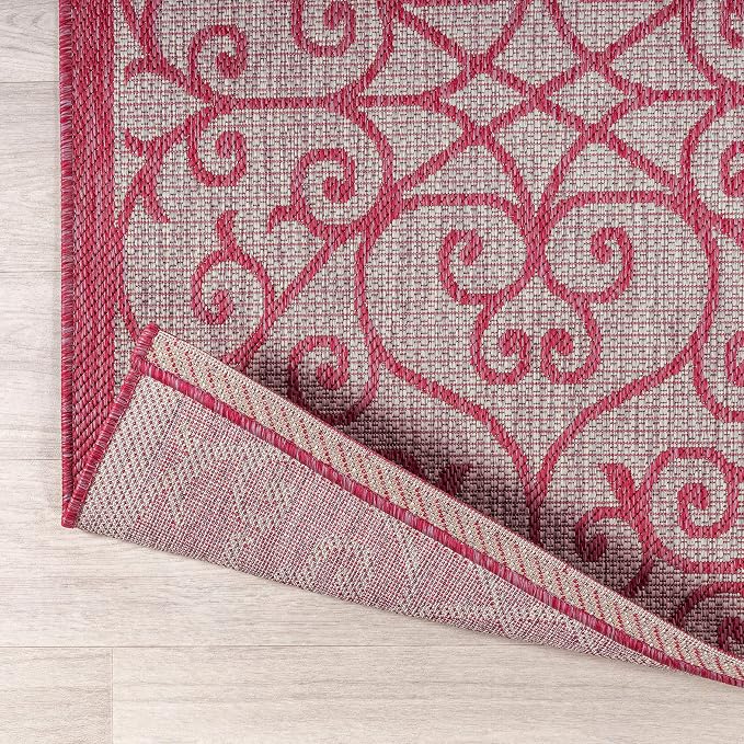 JONATHAN Y Vintage Filigree Indoor Outdoor Area Rug 5X8 Light Gray/Fuchsia - Image 5