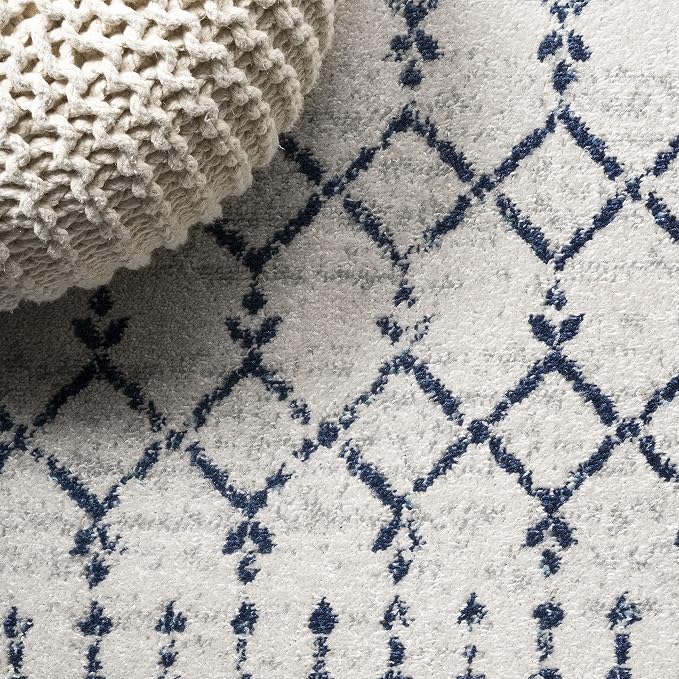 JONATHAN Y Boho Vintage Diamond Cream/Navy Indoor Area Rug 8X10 ft, Moroccan - Image 4