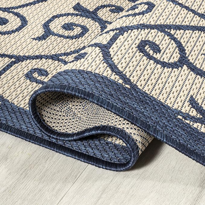 JONATHAN Y Vintage Filigree Indoor Outdoor Area Rug 3X5 Navy/Beige, Madrid - Image 5