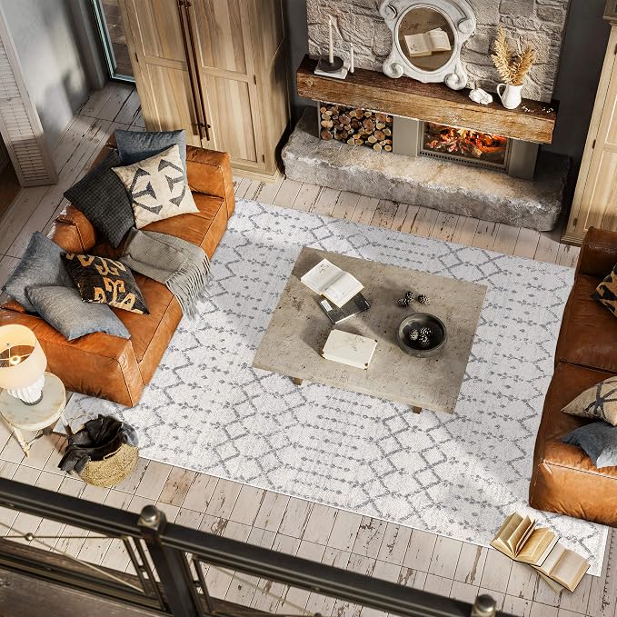 JONATHAN Y Boho Vintage Diamond Cream/Gray Indoor Area Rug 10X14 ft, Moroccan - Image 3