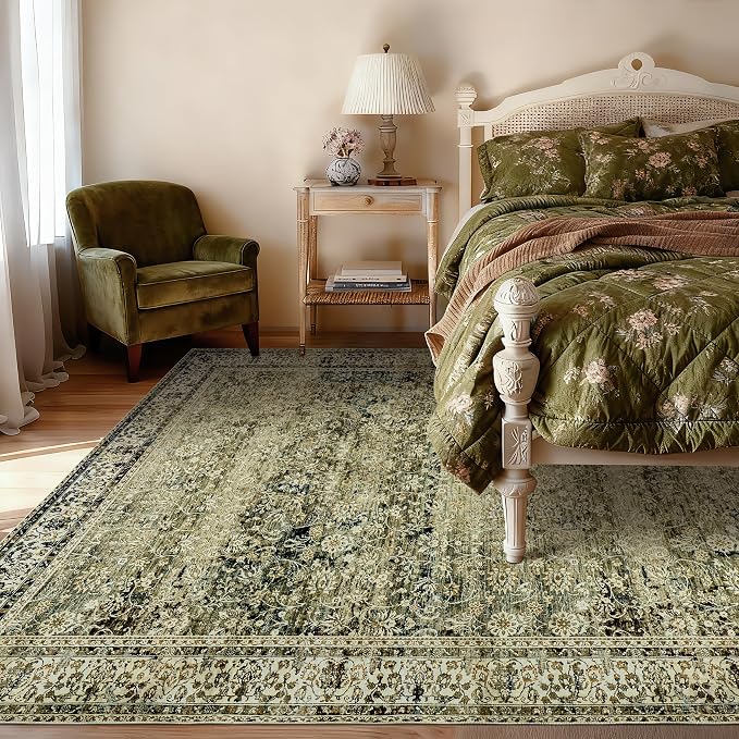 Olive and Tan Area Rugs Washable Rug - Image 2