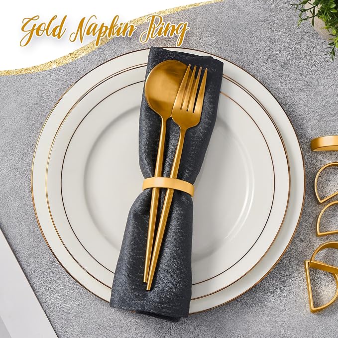 APTWOW Gold Napkin Rings Set of 100, Semicircle Metal Gold Napkin Holder Buckles - Image 5