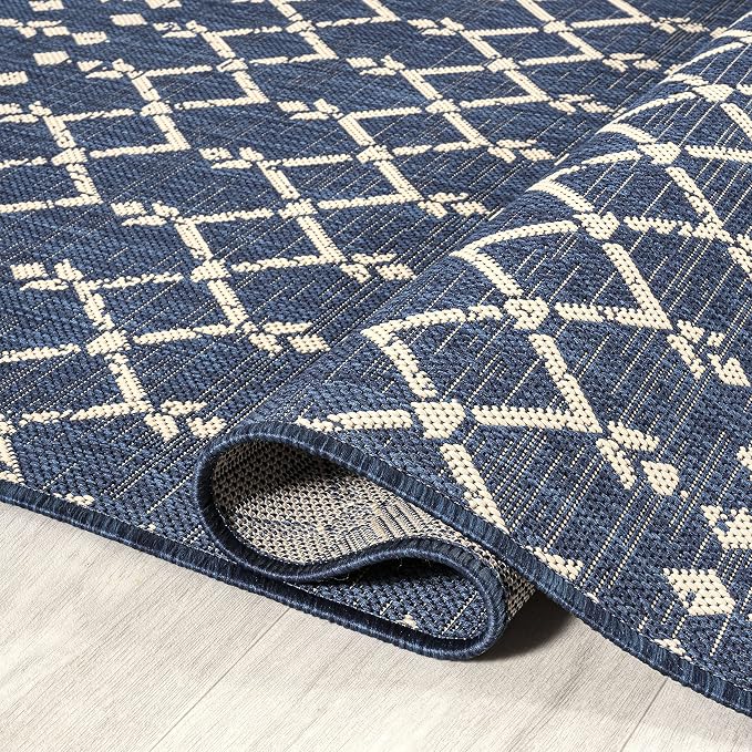 JONATHAN Y Moroccan Geometric Indoor Outdoor Square Area Rug 6X6 Navy/Beige - Image 3