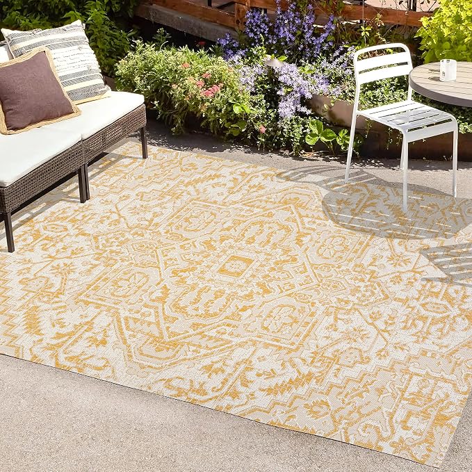 JONATHAN Y Boho Medallion Indoor Outdoor Area Rug 8X10 Cream/Yellow, Estrella - Image 4
