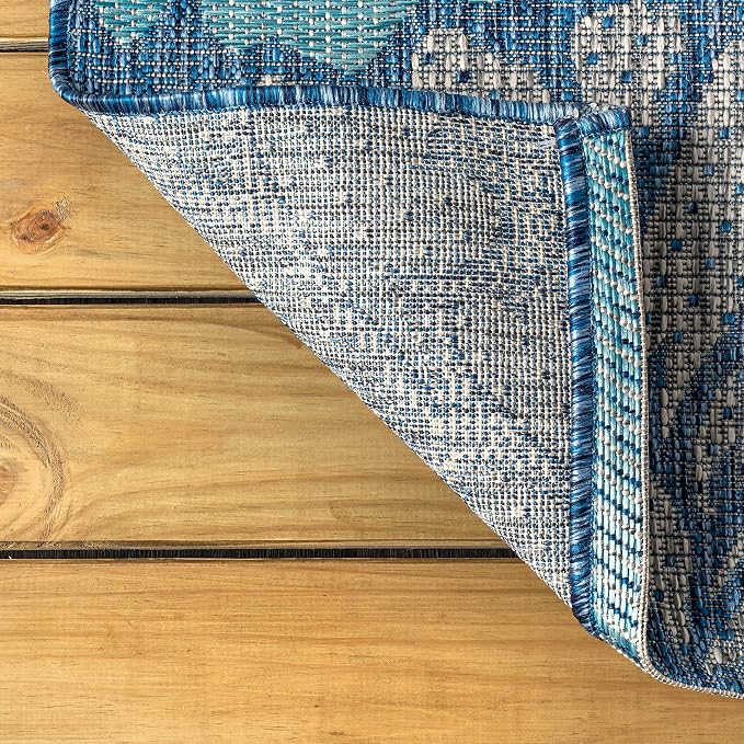 JONATHAN Y Floral Textured Weave Indoor Outdoor Area Rug 5X8 Navy/Aqua - Image 4