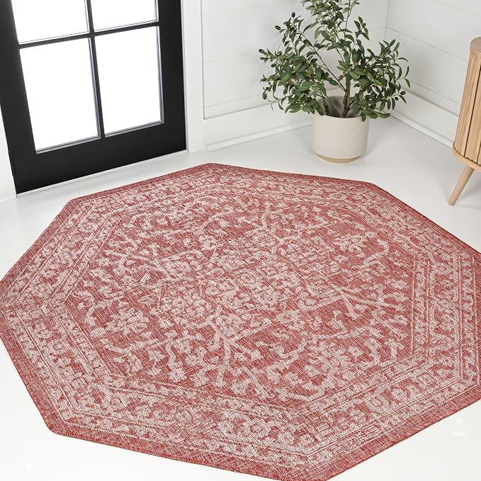 JONATHAN Y Boho Medallion Indoor Outdoor Octagon Area Rug 5 Ft Red/Taupe by JONATHANY