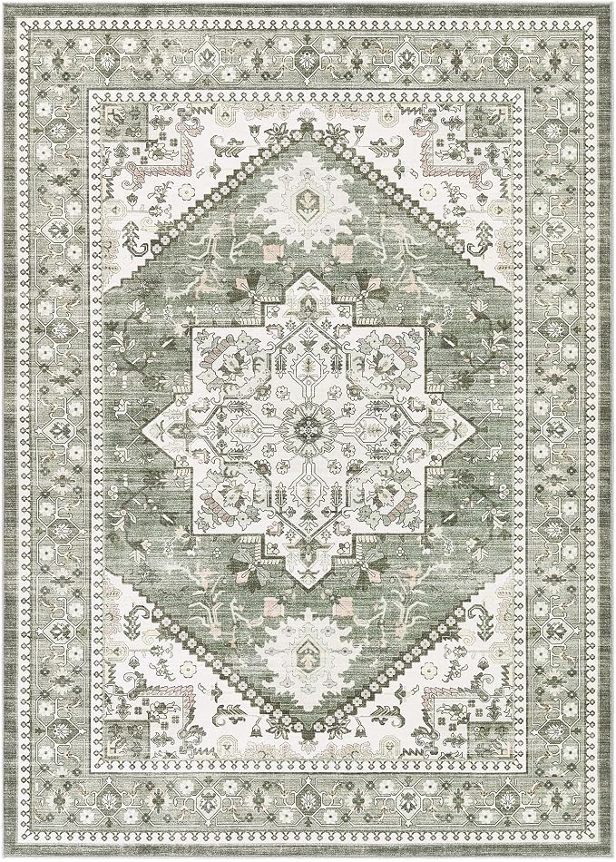 5x7 Vintage Area Rug: Washable Neutral Soft Non Slip Thin Large Floor Carpet - Image 9