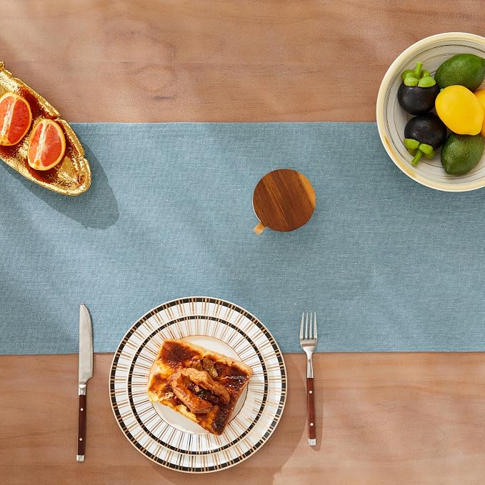 Rustic Cotton Linen Table Runner, 13x108 Inches River Blue | Farmhouse Style - Image 5