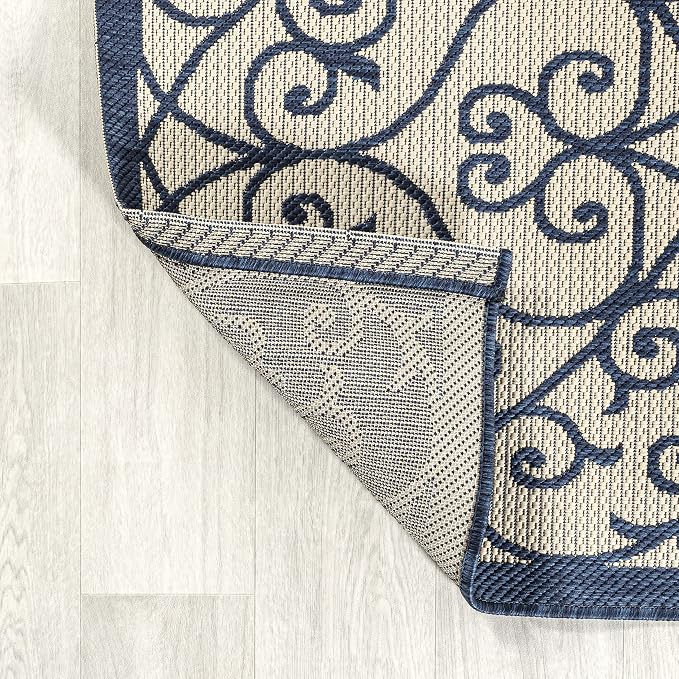 JONATHAN Y Vintage Filigree Indoor Outdoor Runner Rug 2X8 Navy/Beige, Madrid - Image 6