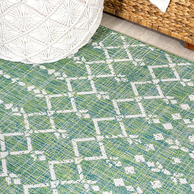 JONATHAN Y Moroccan Geometric Indoor Outdoor Round Area Rug 5 Ft Green/Cream - Image 5