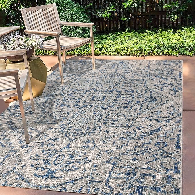 JONATHAN Y Boho Medallion Indoor Outdoor Area Rug 9X12 Navy/Gray, Estrella - Image 3