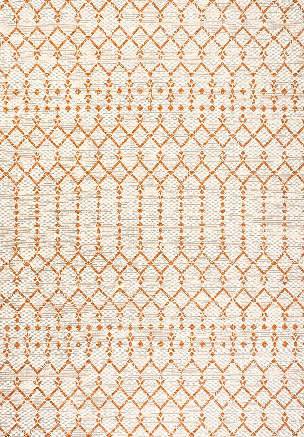JONATHAN Y Moroccan Geometric Indoor Outdoor Area Rug 3X5 Cream/Orange - Image 9