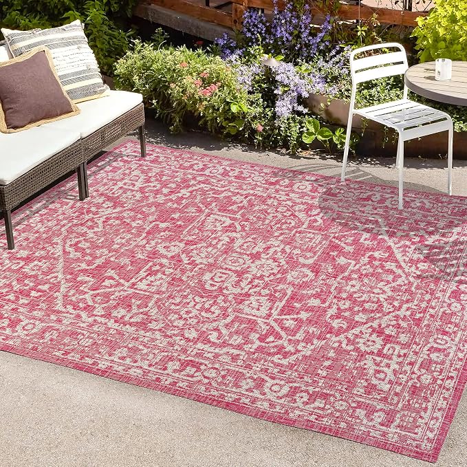 JONATHAN Y Boho Medallion Indoor Outdoor Area Rug 5X8 Fuchsia/Light Gray - Image 4