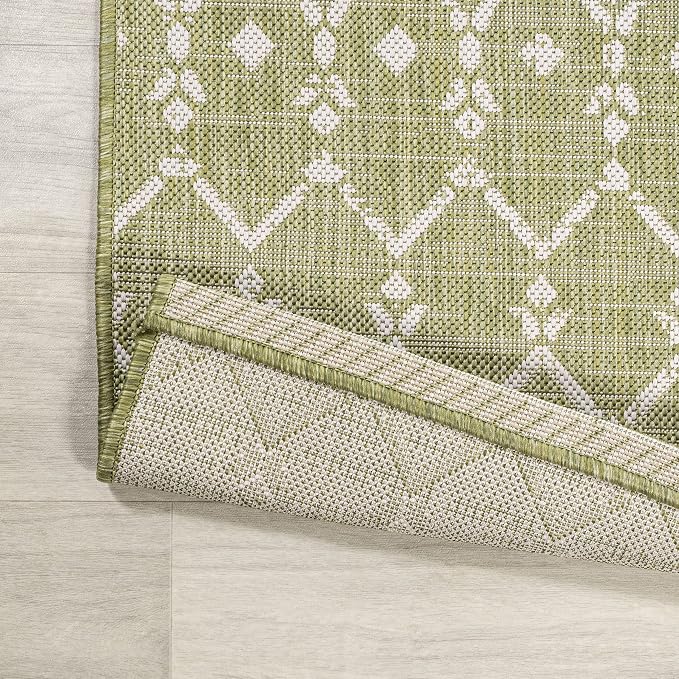 JONATHAN Y Moroccan Geometric Indoor Outdoor Area Rug 8X10 Light Green/Cream - Image 5