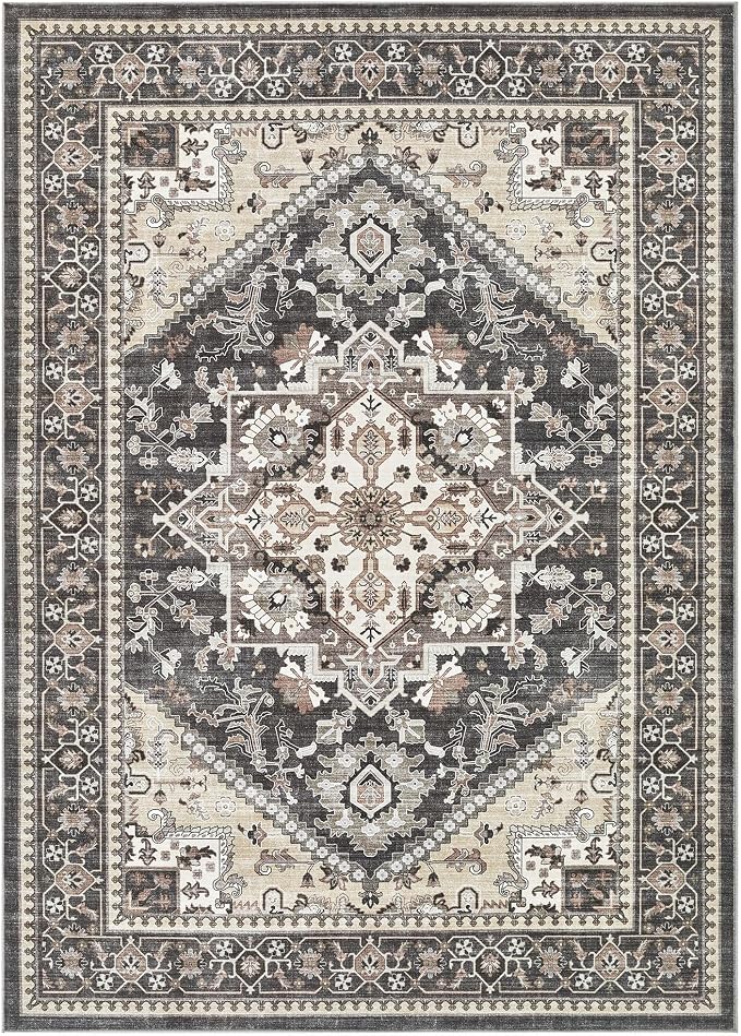 9x12 Vintage Area Rug: Washable Neutral Soft Non Slip Thin Large Floor Carpet - Image 9