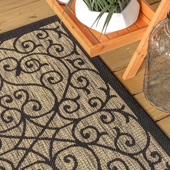 JONATHAN Y Vintage Filigree Indoor Outdoor Square Area Rug 4X4 Black/Khaki - Image 4