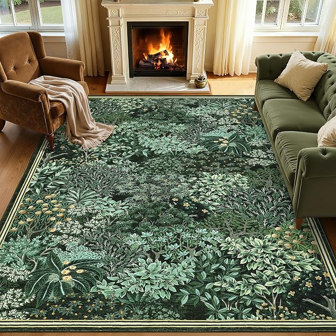 GarveeHome Forest Rugs 5x7, Botanical Low Pile Non Slip Stain Resistance by GarveeHome