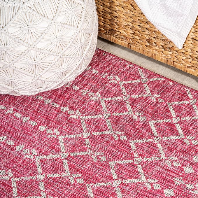 JONATHAN Y Moroccan Geometric Indoor Outdoor Runner Rug 2X8 Fuchsia/Light Gray - Image 5