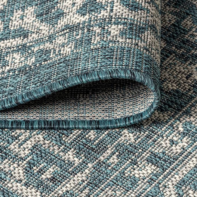 JONATHAN Y Boho Medallion Indoor Outdoor Area Rug 4X6 Teal/Gray, Malta Textured - Image 5
