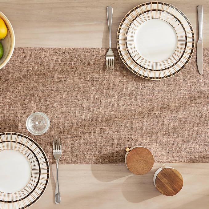 Burlap Style Farmhouse Table Runner, 14x108 Inches Brown | Thick Durable Fabric - Image 4