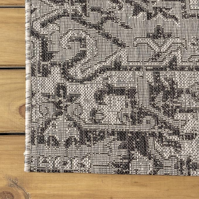 JONATHAN Y Boho Medallion Indoor Outdoor Square Area Rug 6X6 Black/Gray - Image 6