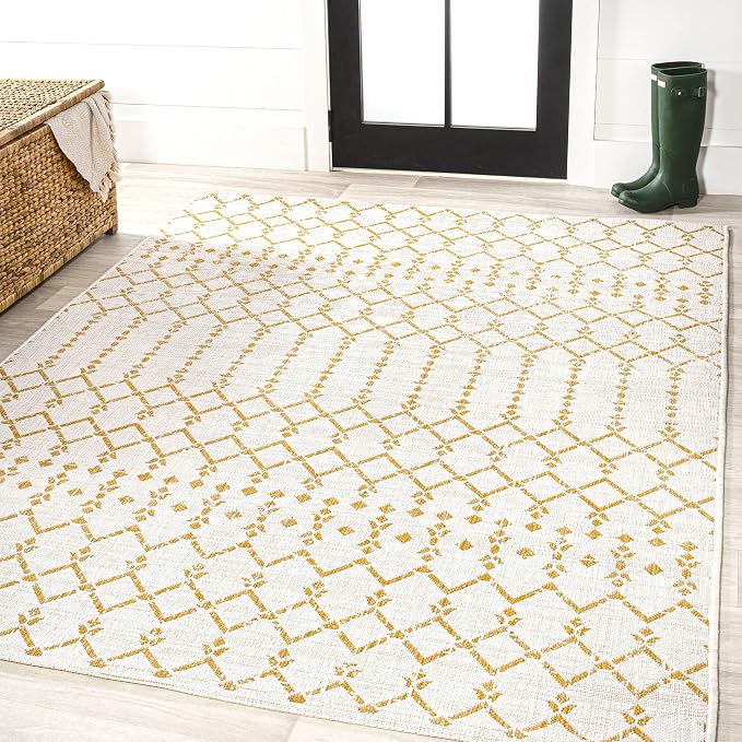 JONATHAN Y Moroccan Geometric Indoor Outdoor Area Rug 4X6 Cream/Yellow - Image 4