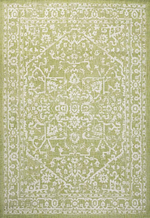 JONATHAN Y Boho Medallion Indoor Outdoor Area Rug 9X12 Green/Cream, Malta - Image 9