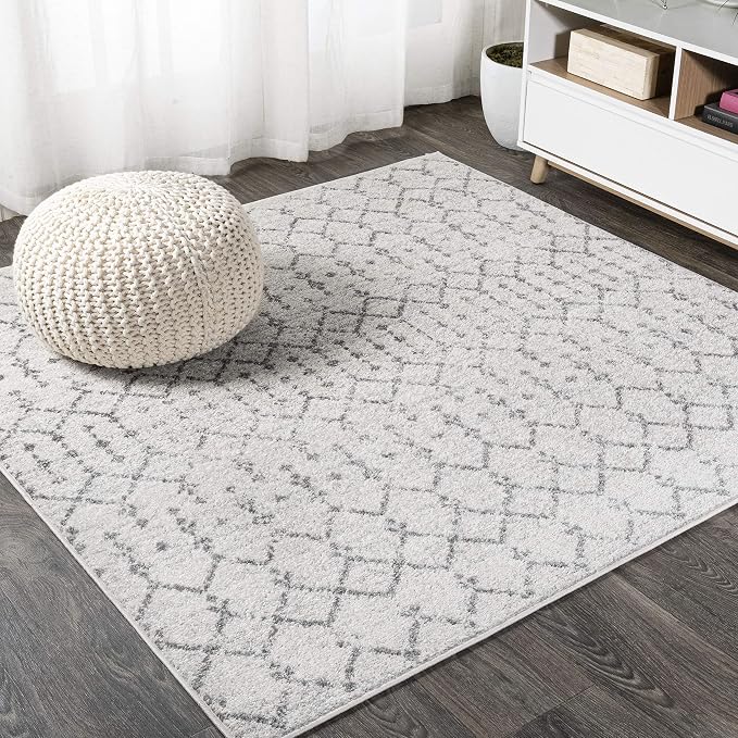 JONATHAN Y Boho Vintage Diamond Cream/Gray Square Area Rug 9X9 ft, Moroccan Hype by JONATHANY