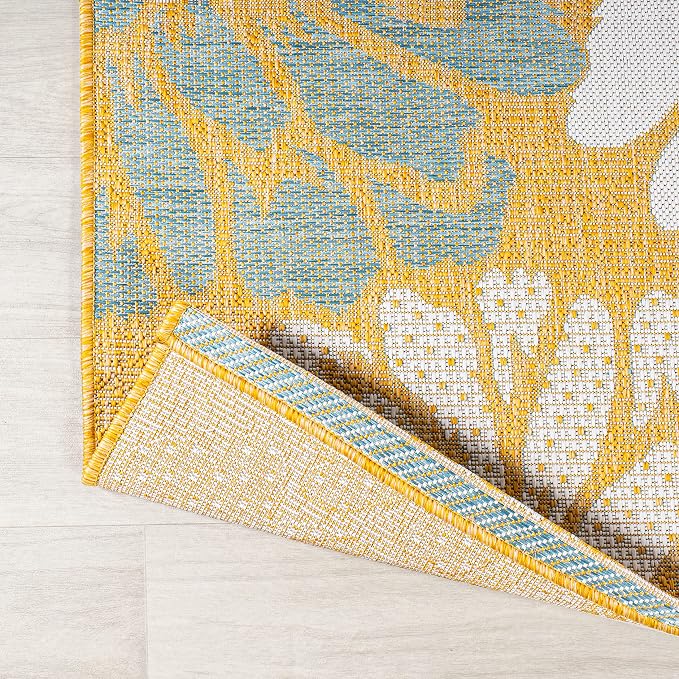 JONATHAN Y Floral Textured Weave Indoor Outdoor Area Rug 9X12 Yellow/Cream - Image 4