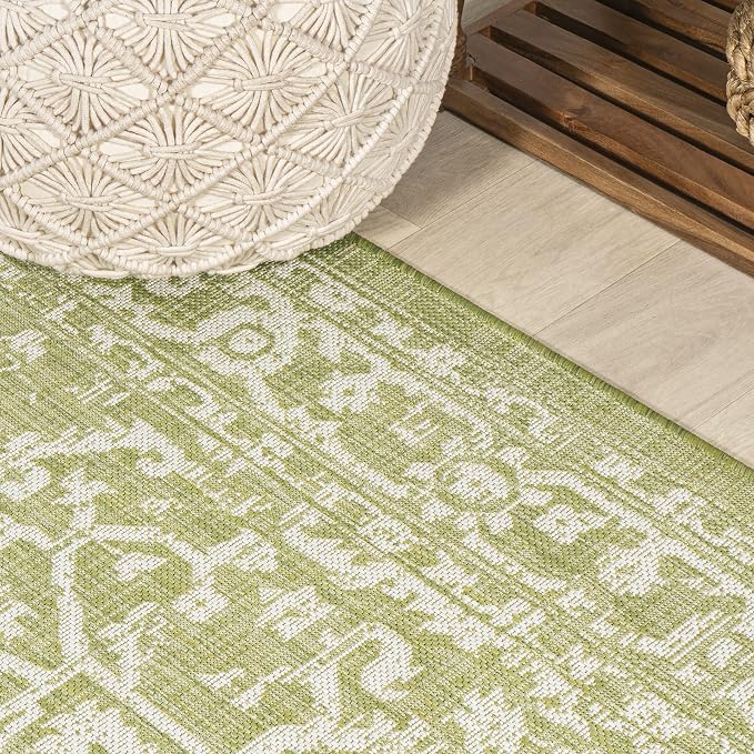 JONATHAN Y Boho Medallion Indoor Outdoor Round Area Rug 5 Ft Green/Cream - Image 3