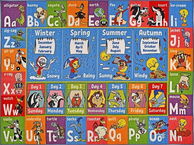 Looney Tunes Educational 5x7' Kids Rug – ABC Alphabet, Months & Days Learning - Image 2
