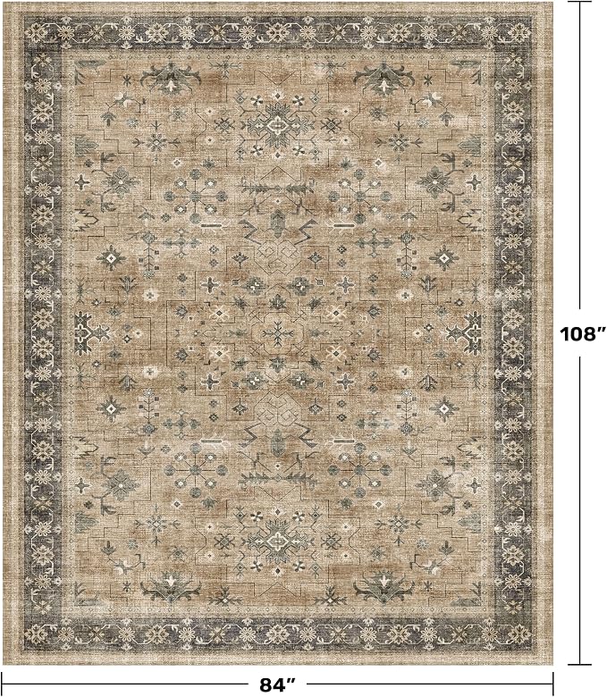 Natural Earthy 7x9 Area Rug for Living Room, Washable Bedroom Carpet, Oriental - Image 2