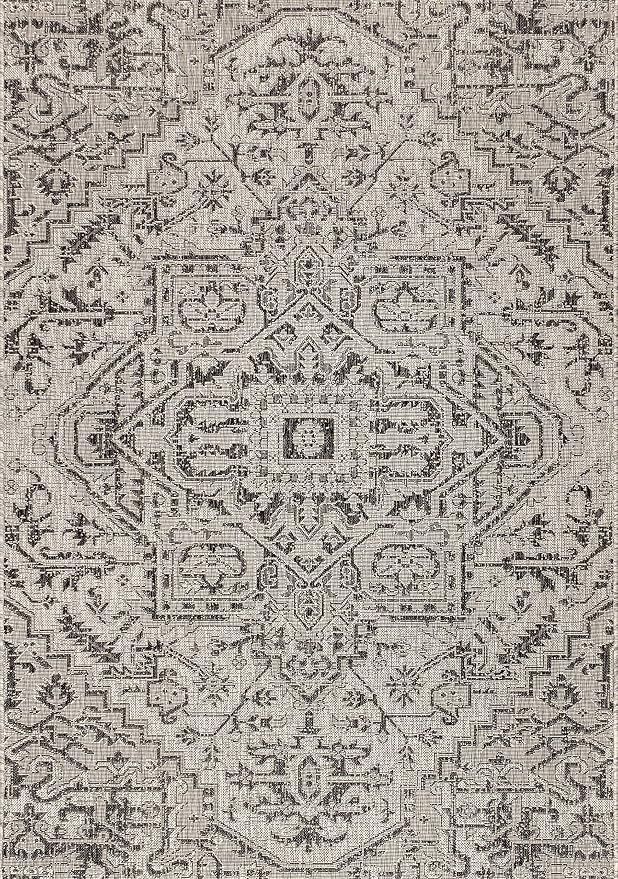 JONATHAN Y Boho Medallion Indoor Outdoor Area Rug 4X6 Black/Gray, Estrella - Image 8