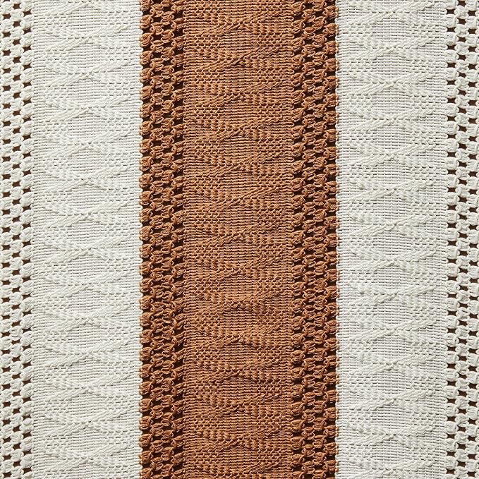 Macrame Style Bicolor Stitching Table Runner 14x108in Caramel | Woven Boho - Image 6