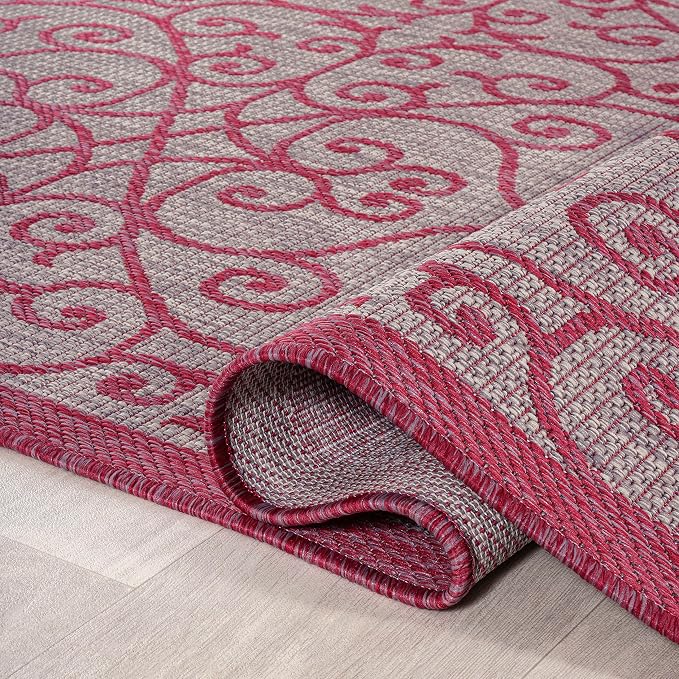JONATHAN Y Vintage Filigree Indoor Outdoor Area Rug 3X5 Light Gray/Fuchsia - Image 5