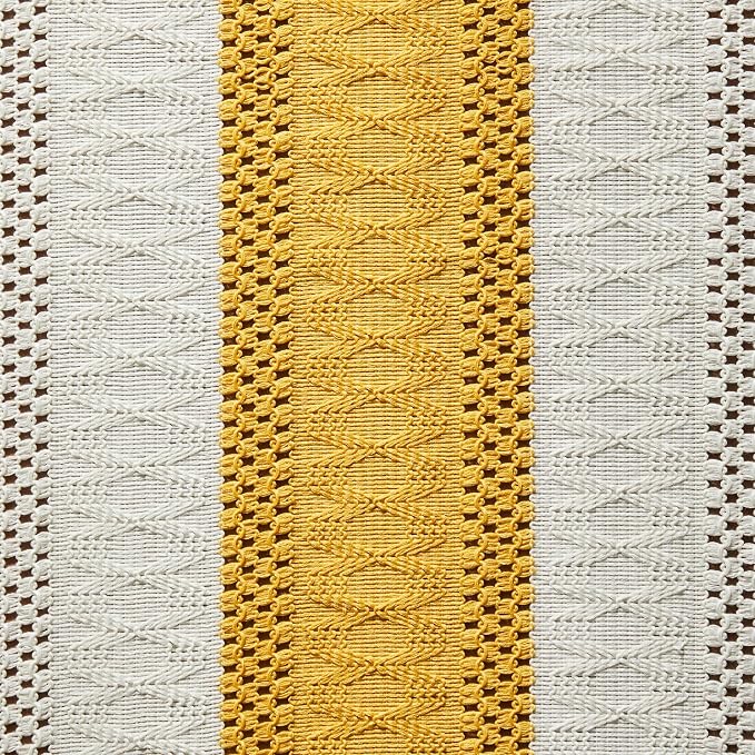 Macrame Style Bicolor Stitching Table Runner 14x108in Mustard | Woven Boho - Image 6