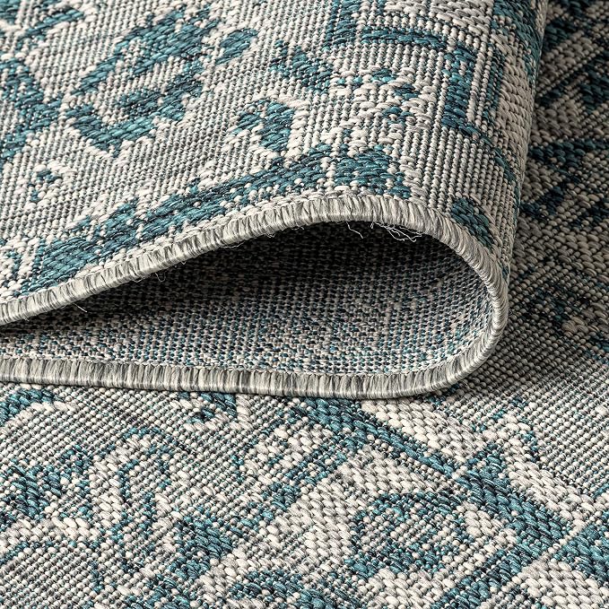 JONATHAN Y Boho Medallion Indoor Outdoor Round Area Rug 4 Ft Teal/Gray - Image 3
