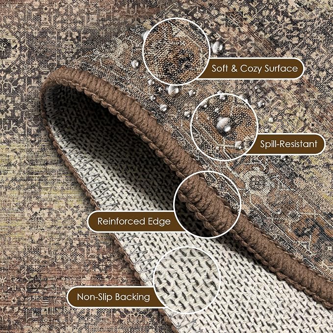 Washable Area Rug 8' x 10' Vintage Traditional Persian Mat - Image 6