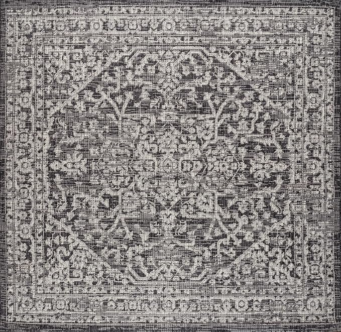 JONATHAN Y Boho Medallion Indoor Outdoor Square Area Rug 3X3 Black/Gray - Image 9