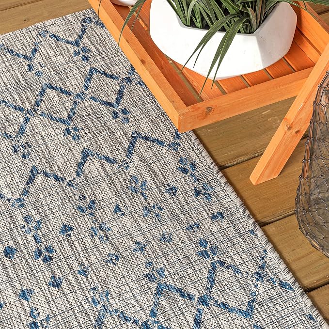 JONATHAN Y Moroccan Geometric Indoor Outdoor Runner Rug 2X14 Light Gray/Navy - Image 4