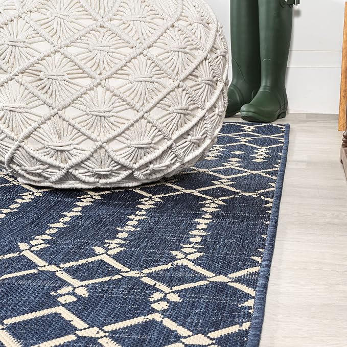 JONATHAN Y Moroccan Geometric Indoor Outdoor Round Area Rug 4 Ft Navy/Beige - Image 7