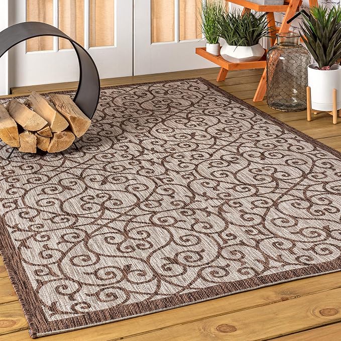 JONATHAN Y Vintage Filigree Indoor Outdoor Area Rug 8X10 Taupe/Espresso - Image 3