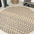 JONATHAN Y Moroccan Geometric Indoor Outdoor Round Area Rug 4 Ft Beige/Navy by JONATHANY