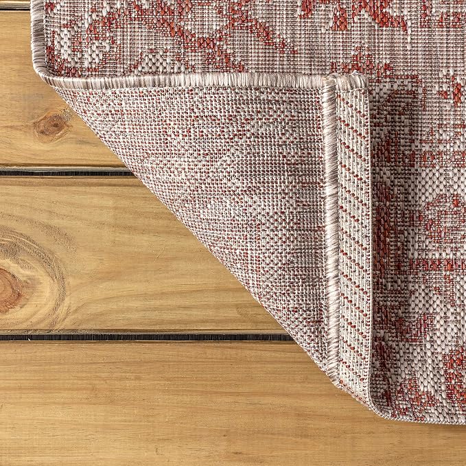 JONATHAN Y Boho Medallion Indoor Outdoor Octagon Area Rug 5 Ft Red/Taupe - Image 5