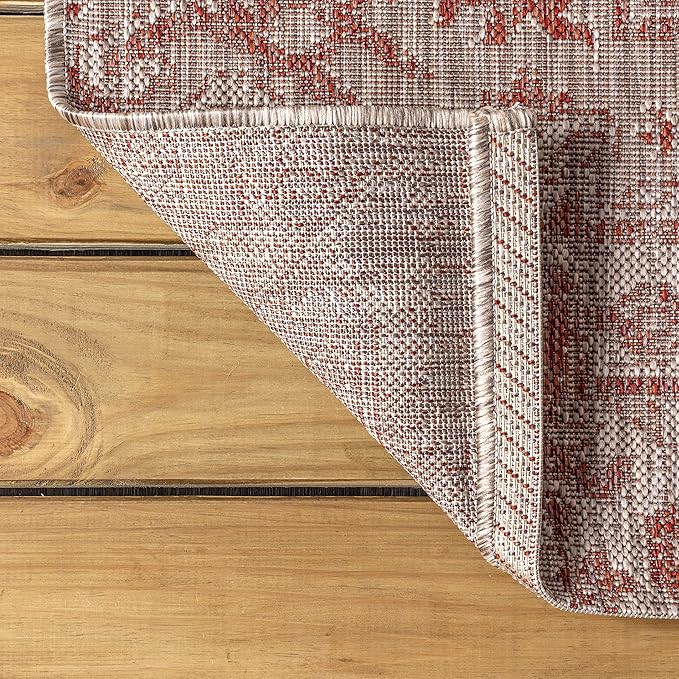 JONATHAN Y Boho Medallion Indoor Outdoor Round Area Rug 4 Ft Red/Taupe - Image 5