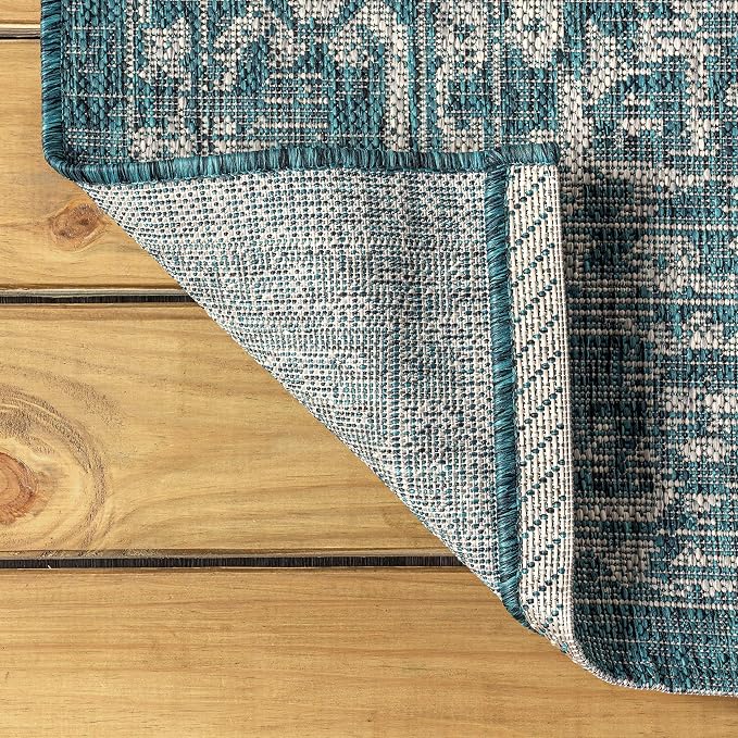 JONATHAN Y Boho Medallion Indoor Outdoor Area Rug 6X9 Teal/Gray, Malta Textured - Image 4