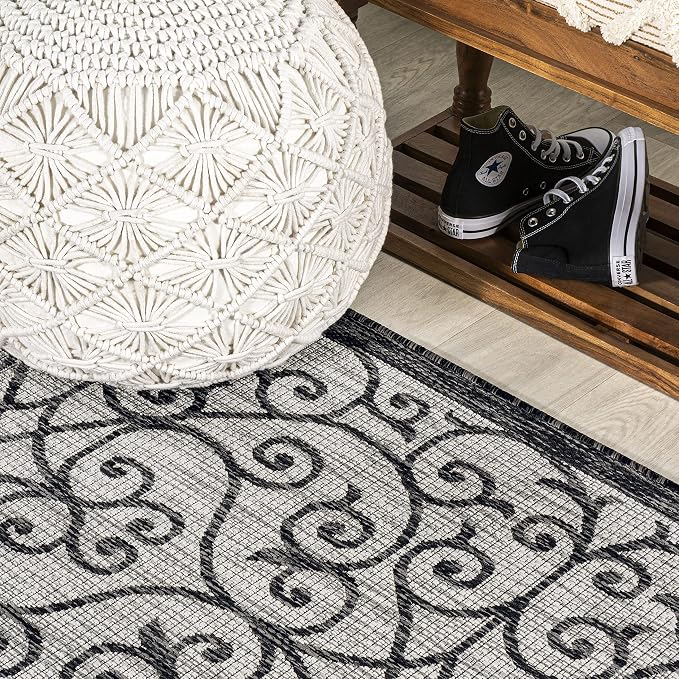 JONATHAN Y Vintage Filigree Indoor Outdoor Runner Rug 2X10 Light Gray/Black - Image 5