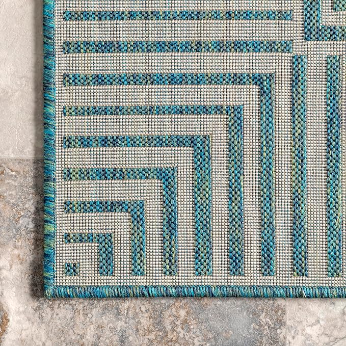 Nuloom Asha Teal/Ivory, Striped Border, Soft and Cozy, High Traffic, Easy Clean - Image 8